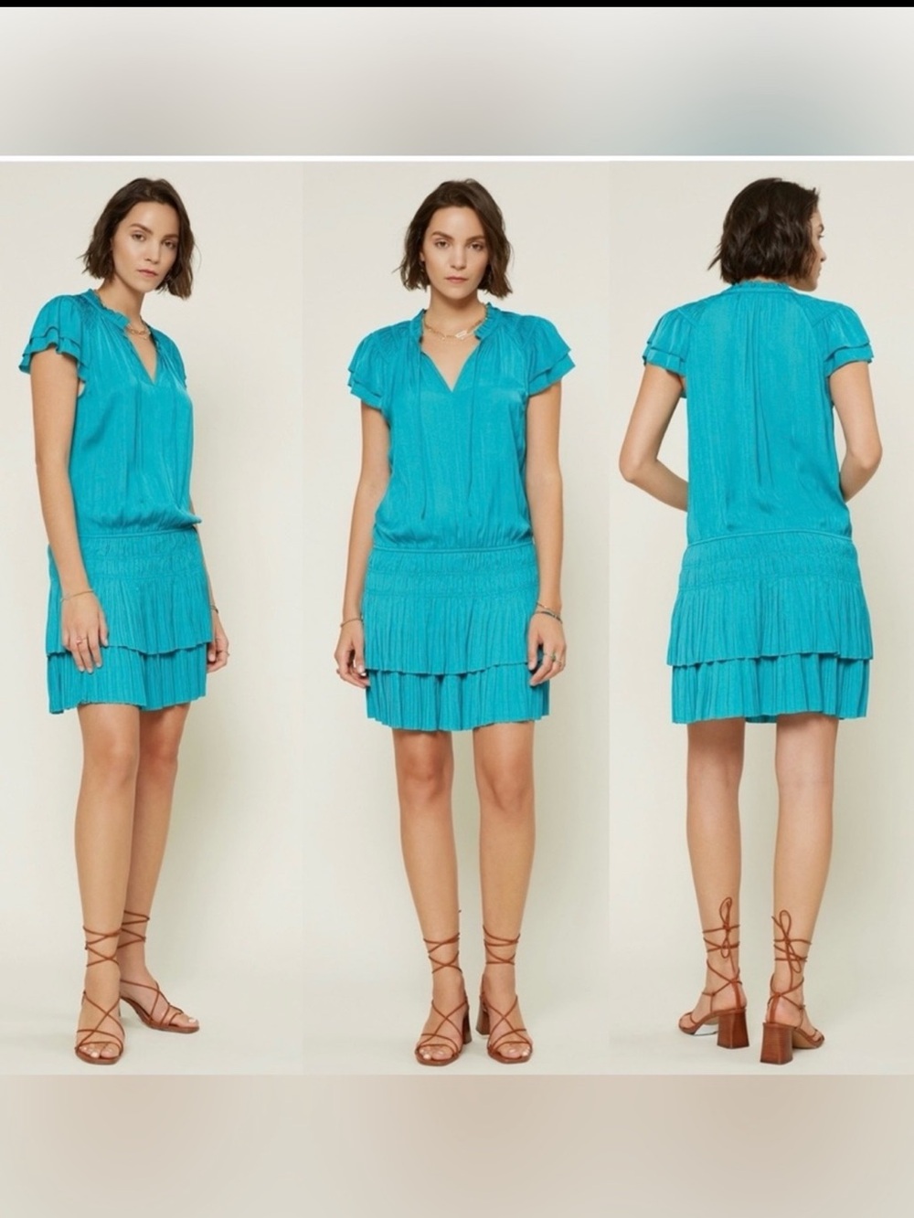 Anthropologie Current Air Teal Carly Pleated Ruffled Tiered Midi Dress M